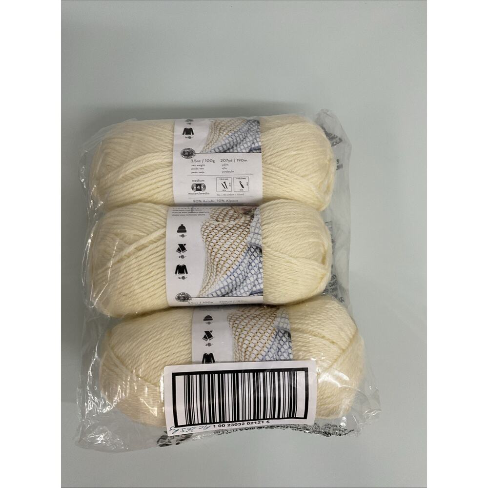 Lion Brand Yartn Touch of Alpaca - Cream - 3 Skeins - Same Dye Lot 674 - NEW
